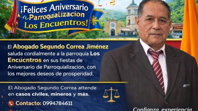 Photo of En este nuevo aniversario de parroquialización, el Abogado Segundo Correa Jiménez extiende un cordial y respetuoso saludo a la querida parroquia Los Encuentros